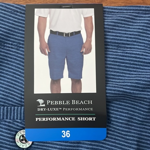 NWT Pebble Beach Men Dry Luxe Performance Blue Stripe Shorts Size 36 - Picture 4 of 10